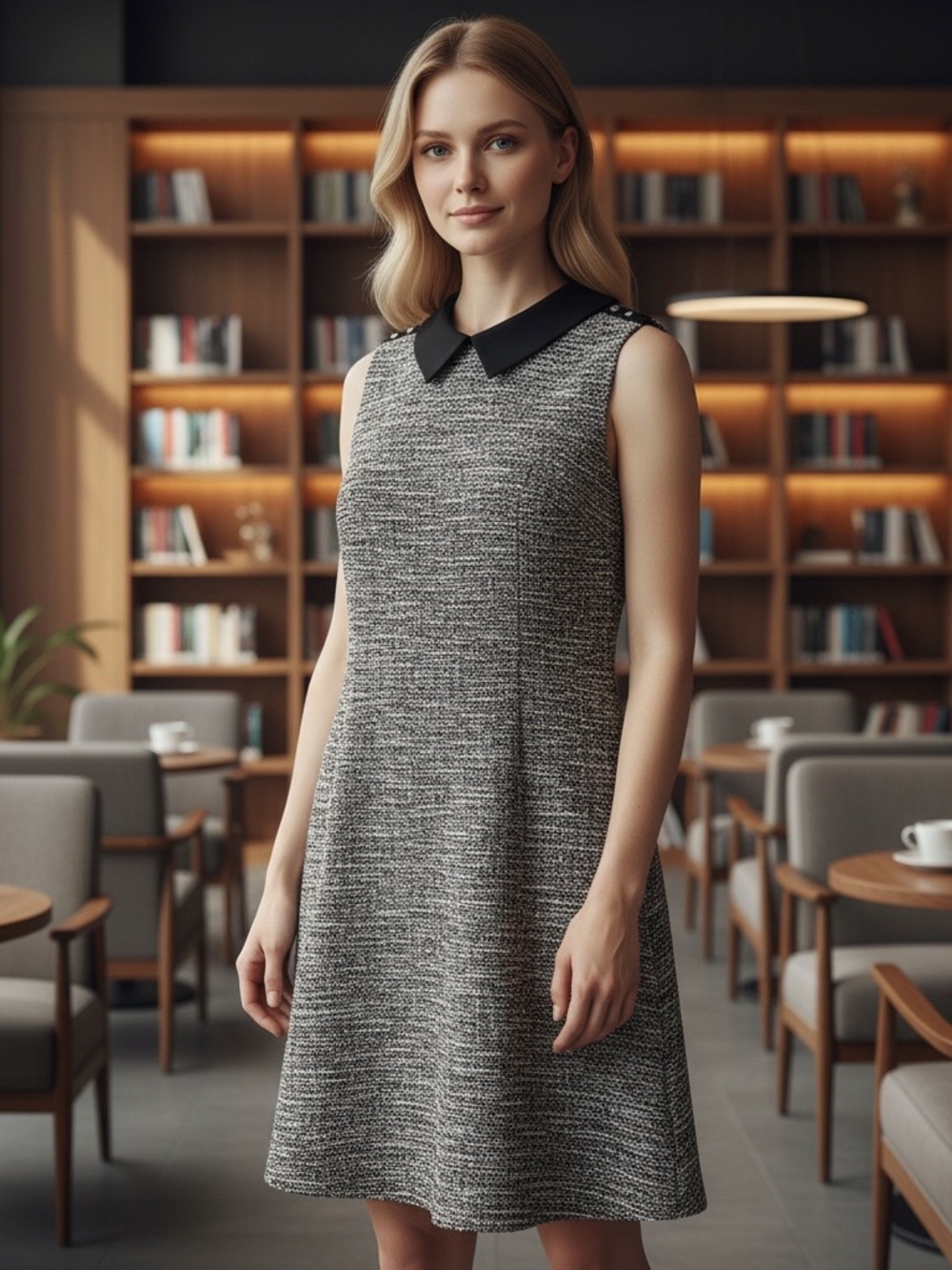 Tommy Hilfigher Sleeveless Black Collared Grey Tweed Dress Size 10